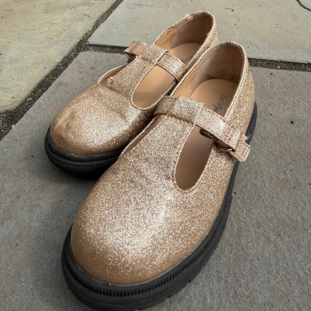 Cat & Jack Rose Gold Glitter T-Strap Mary Jane Shoes